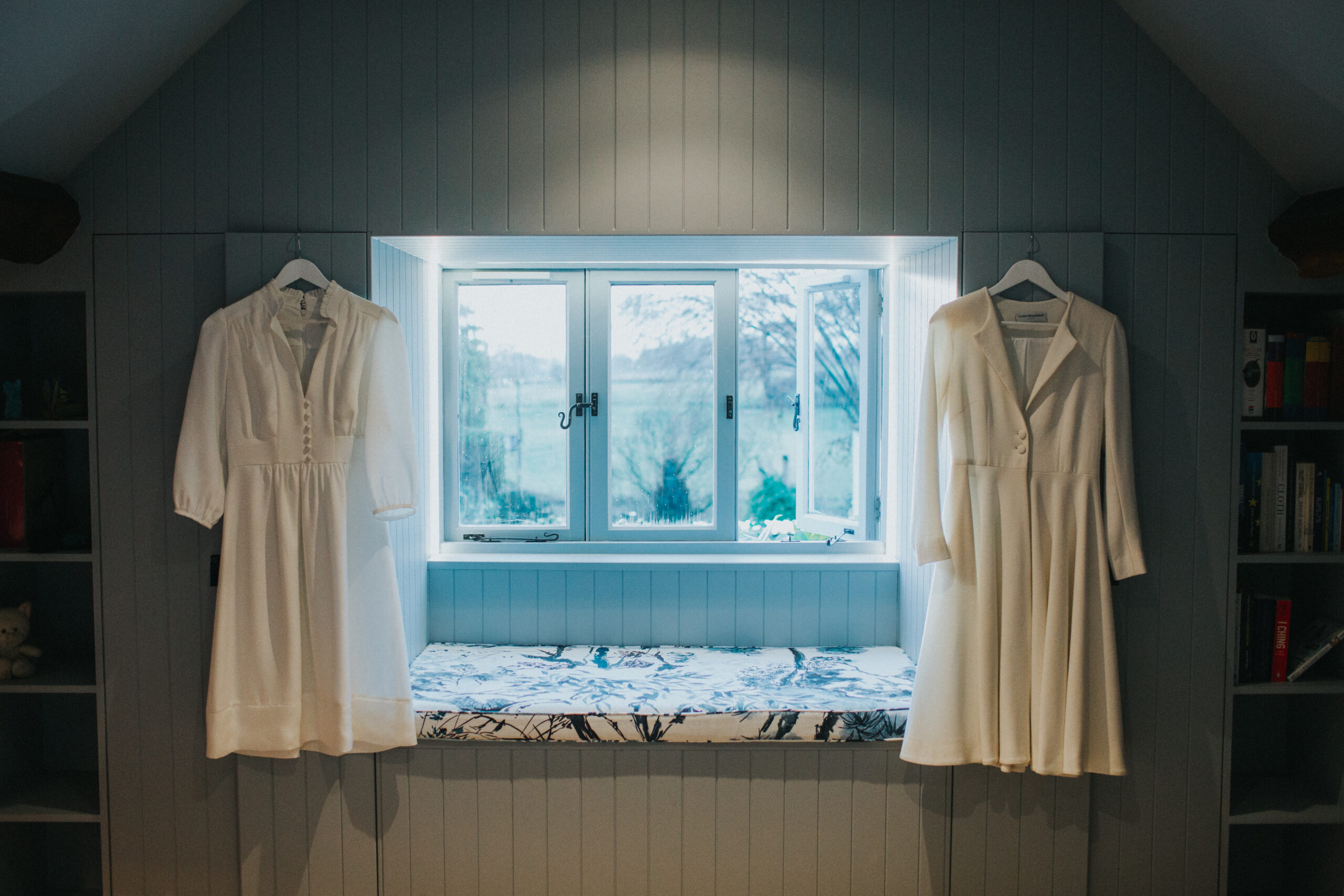 bride's two dresses for a winter wedding in shropshire