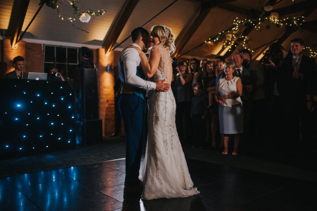bride and groom first dance at gorcott hall