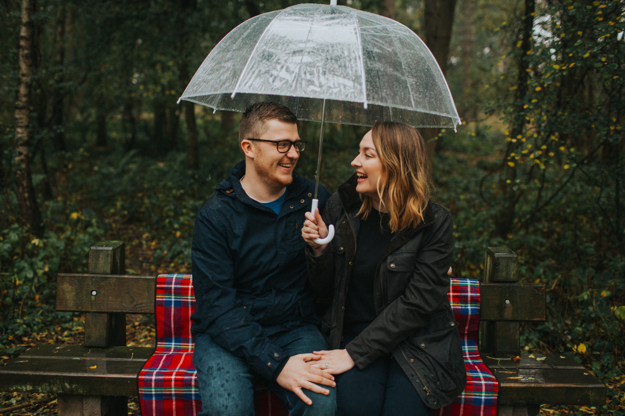Romantic couple amidst the woodland beauty at Haughmond Hill