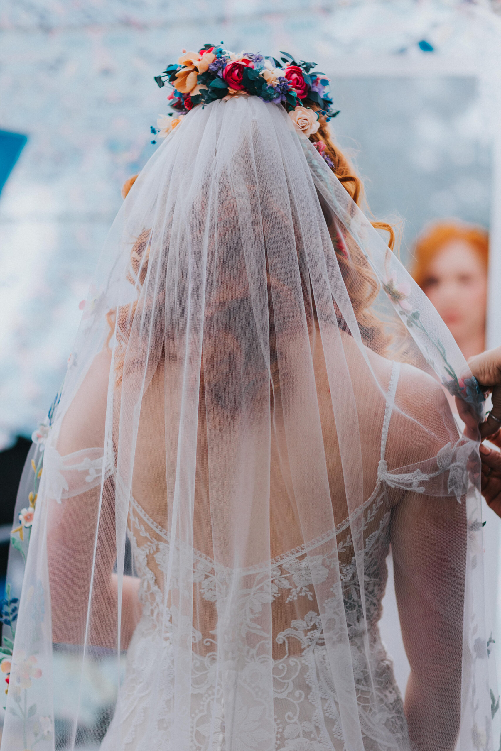 bride in tent