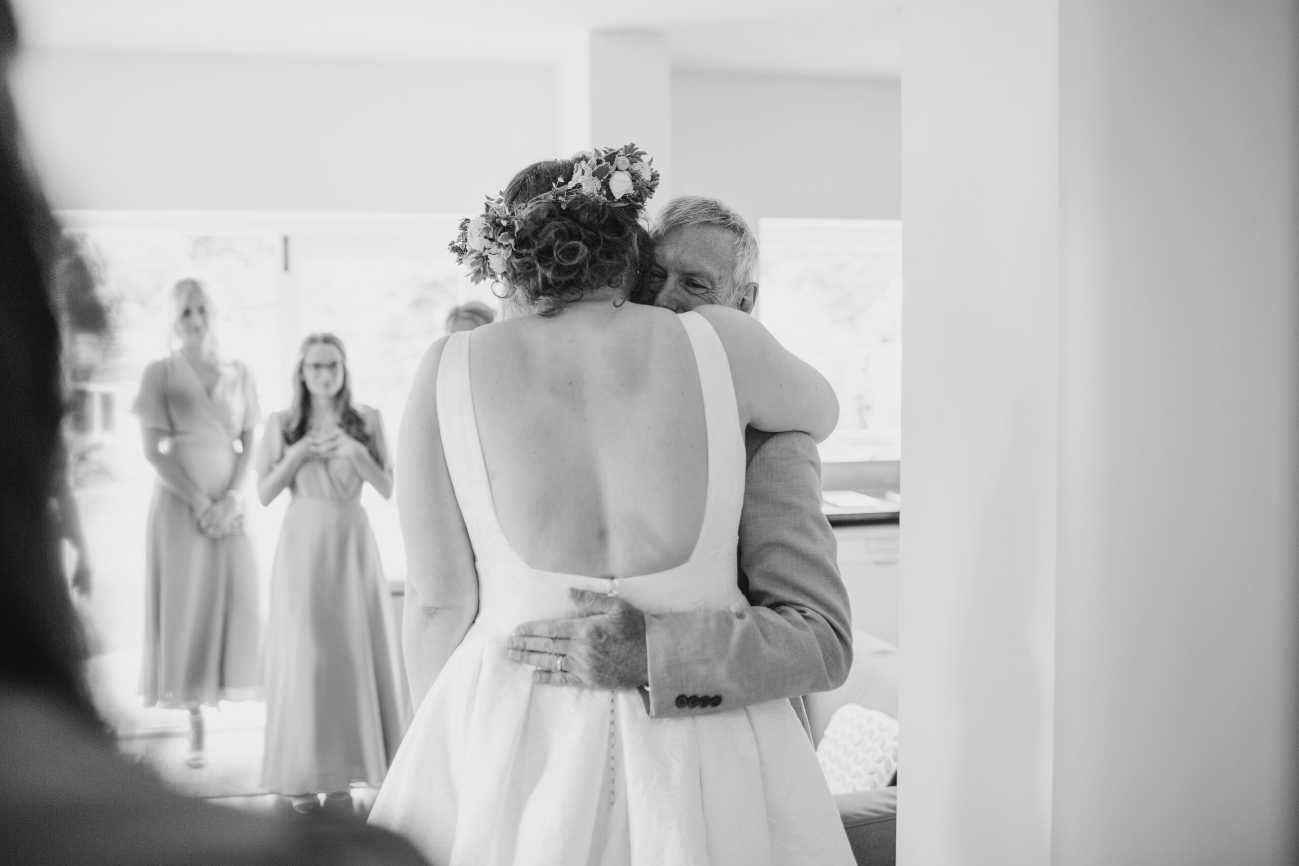 bride hugging dad