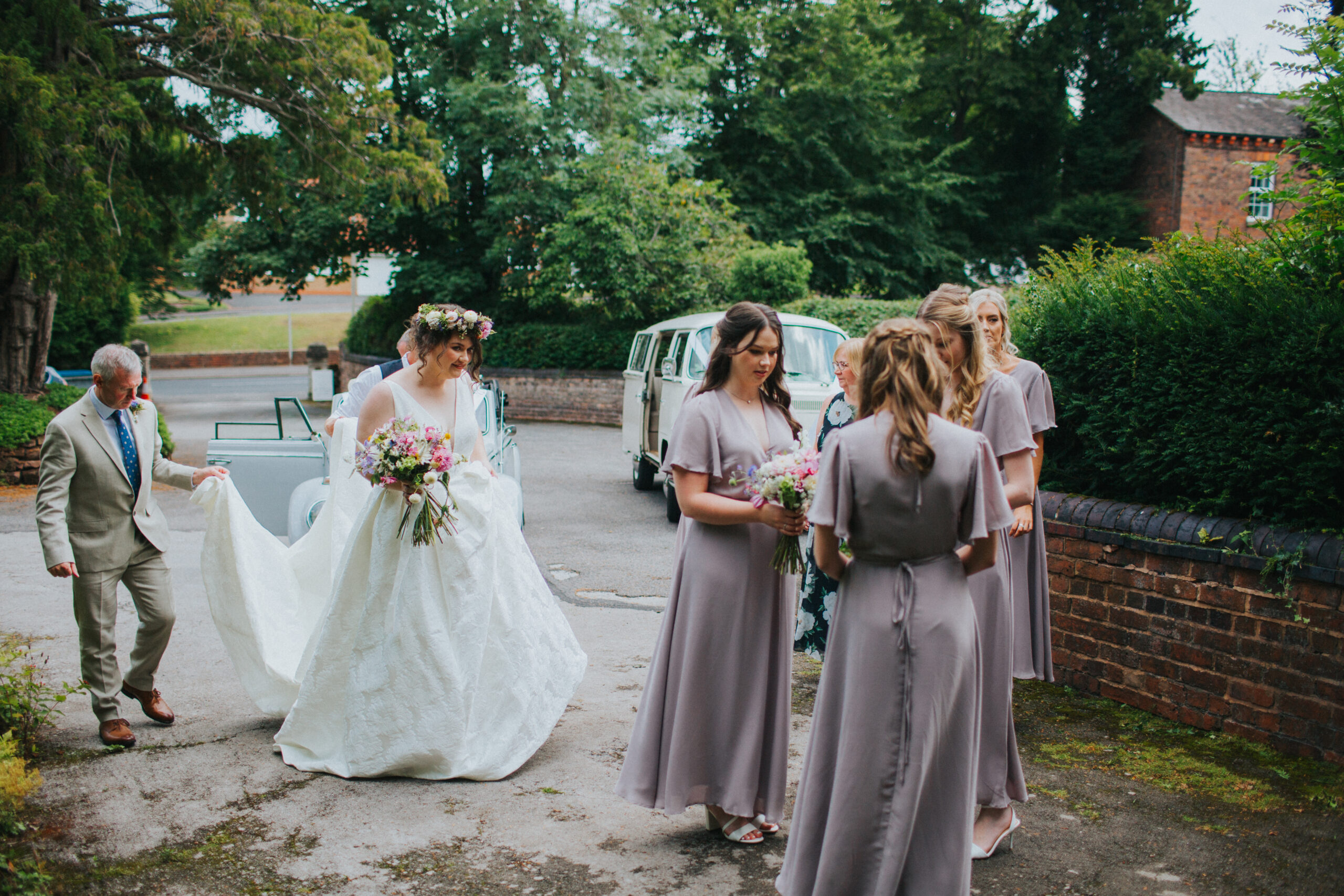 bride and bridesmaids at church