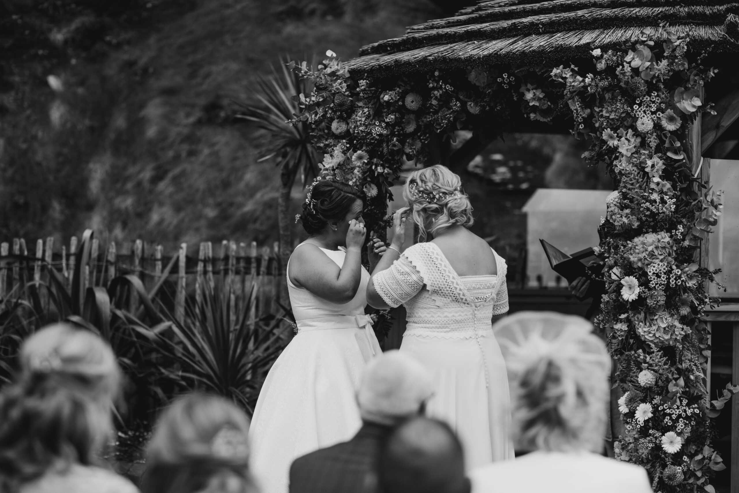 brides crying during wedding ceremony